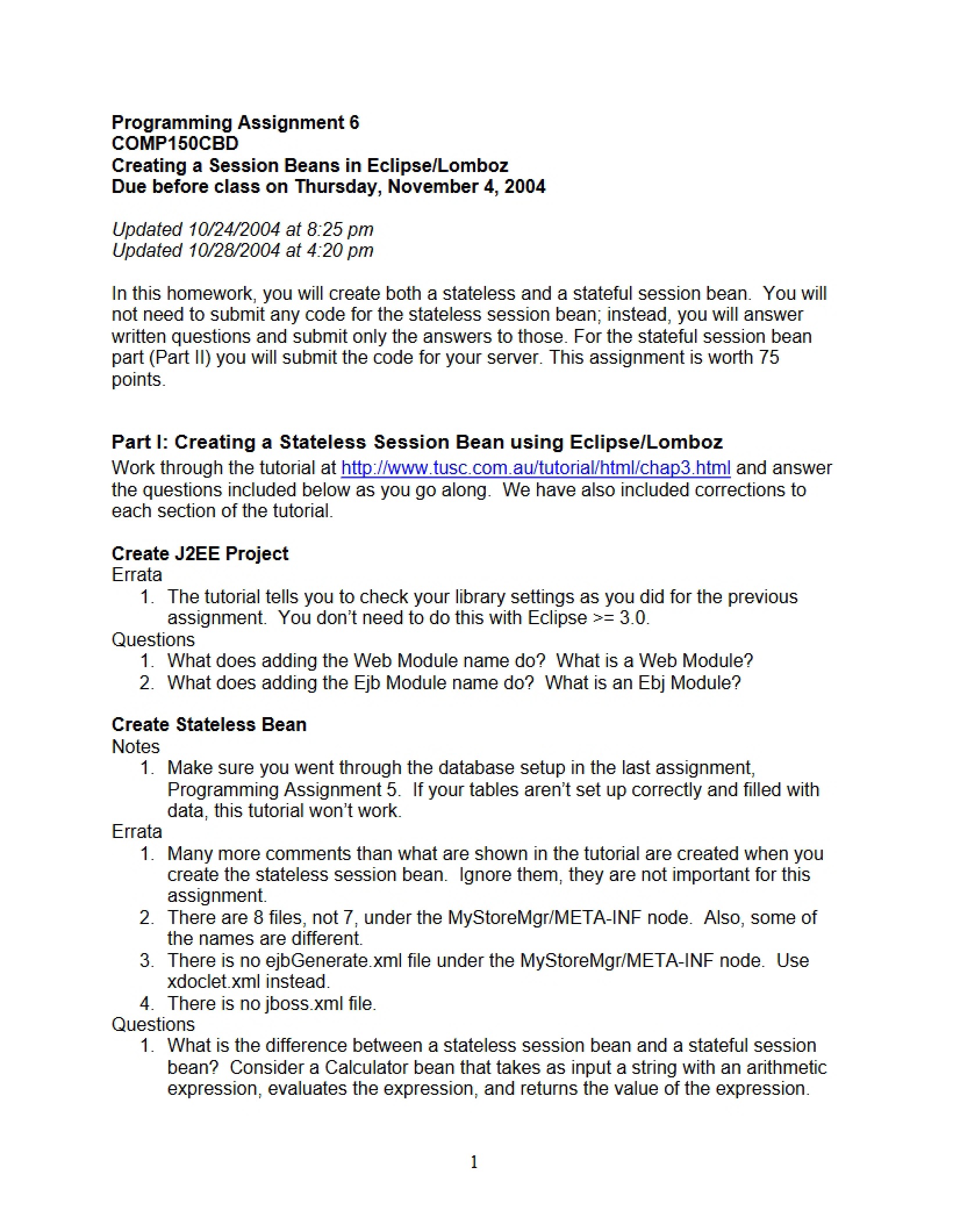 Sixth Programming Assignment