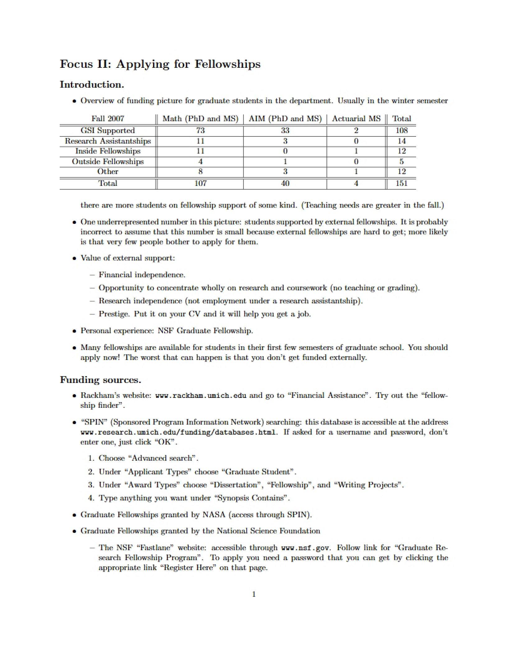 Applying for Fellowships Focus II