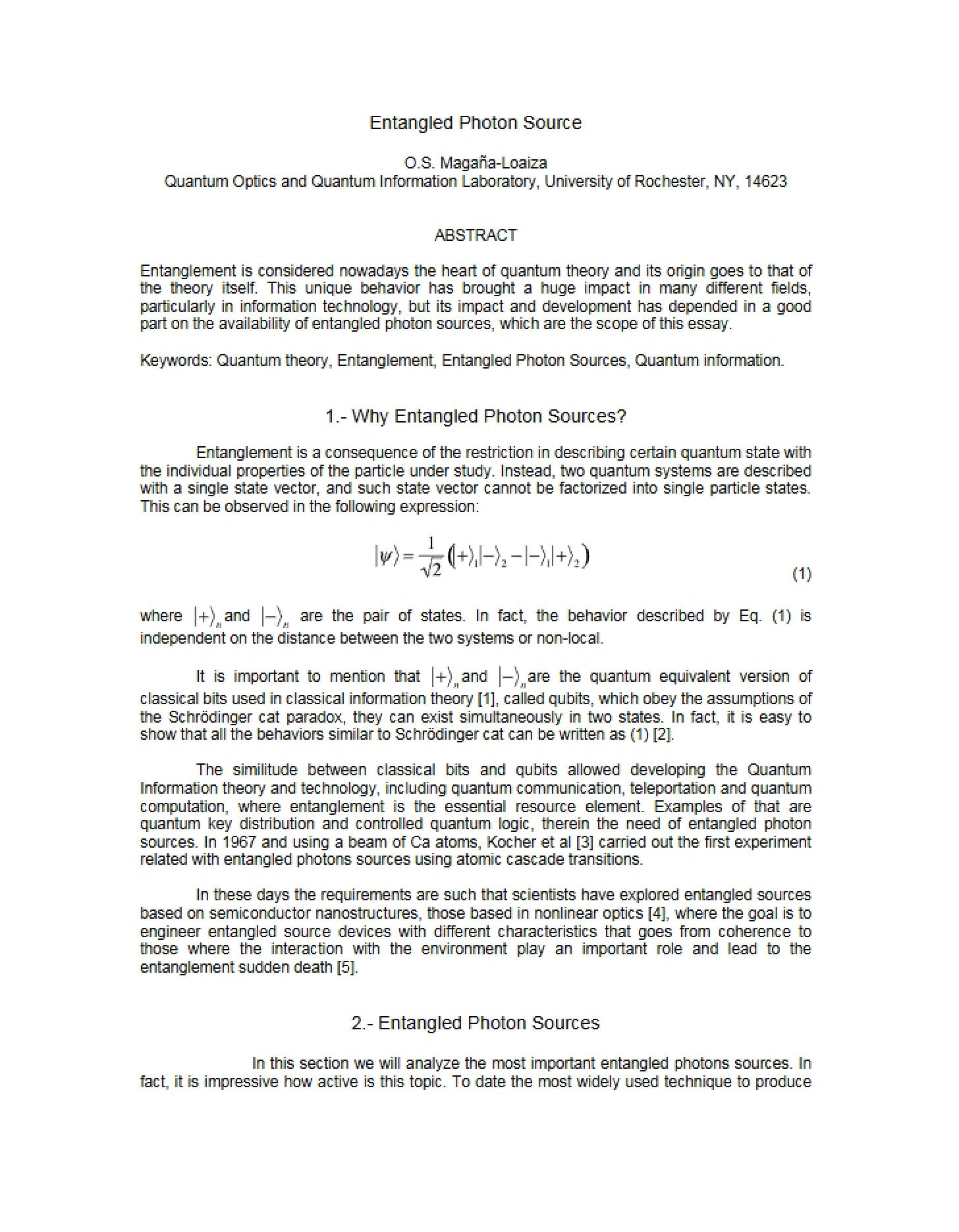 Entangled Photon Source Study Guide