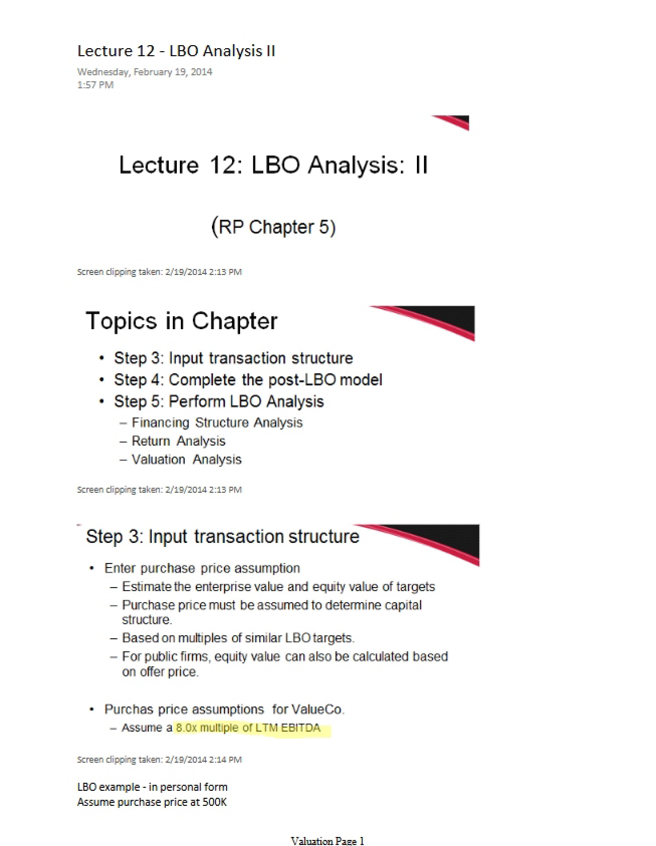 Lecture 12 LBO Analysis II (PDF)