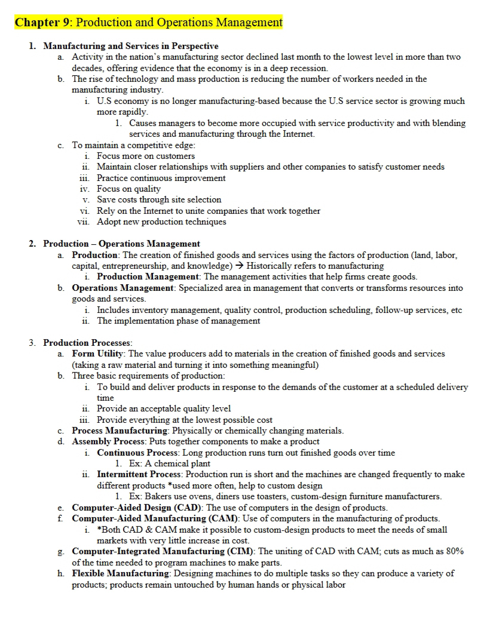 Operations and Production Management (Chapter 9)