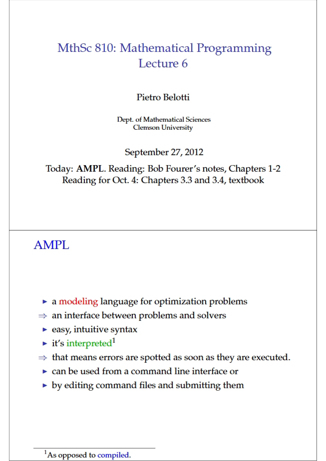 Mathematical Programming Lecture Notes