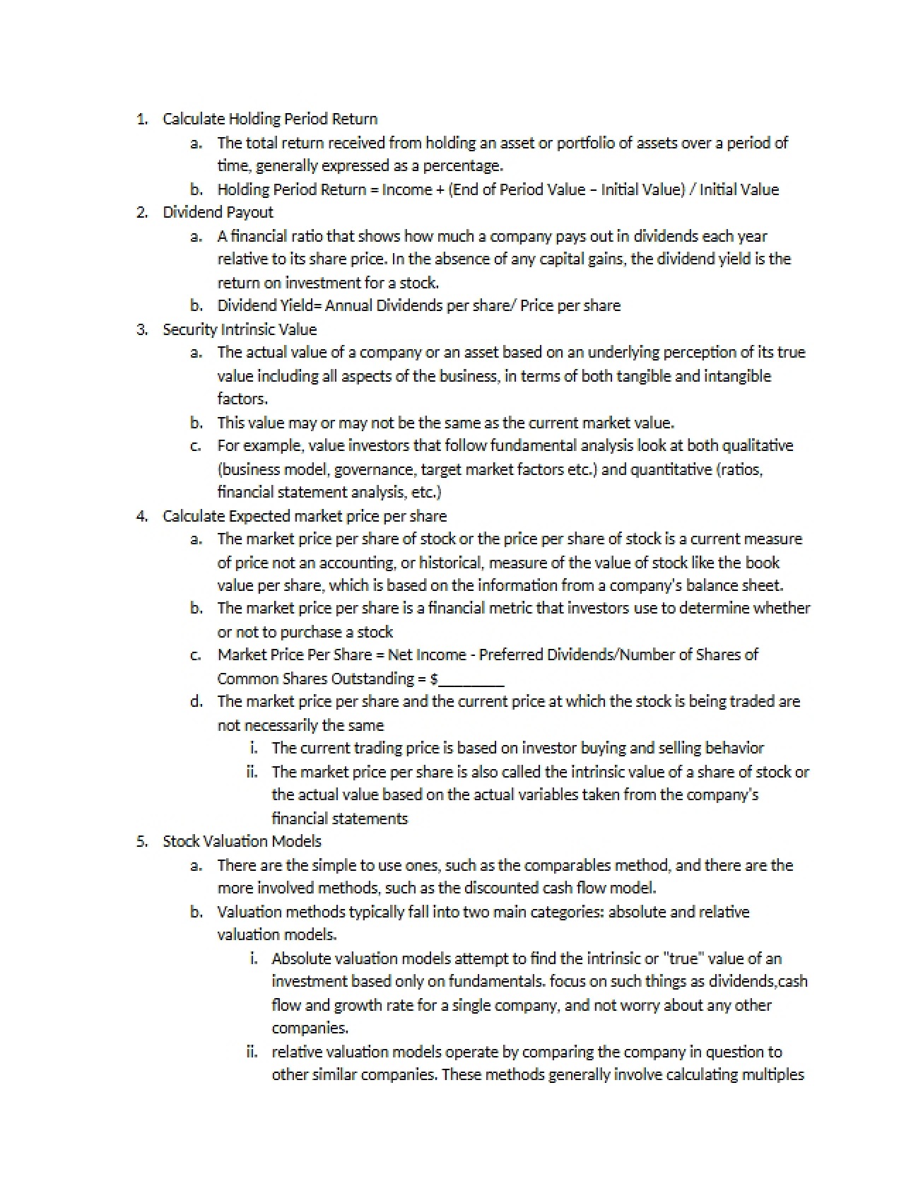 Method for Calculating Holding Period Return