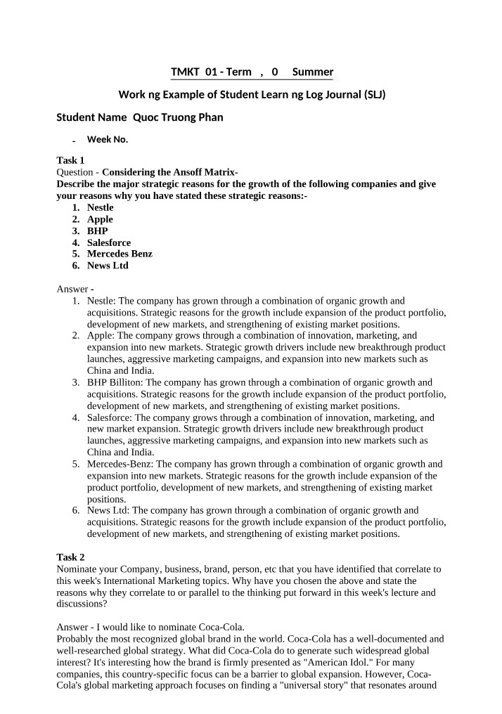 Strategic Growth Reasons - TACC403 Learning Log