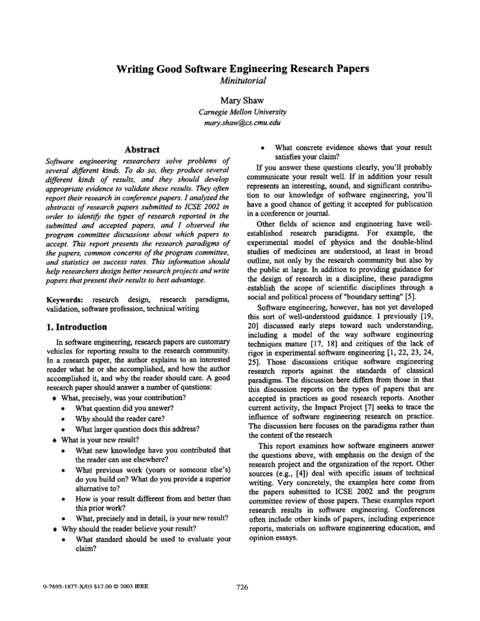 Writing High Quality Research Papers (Shaw)