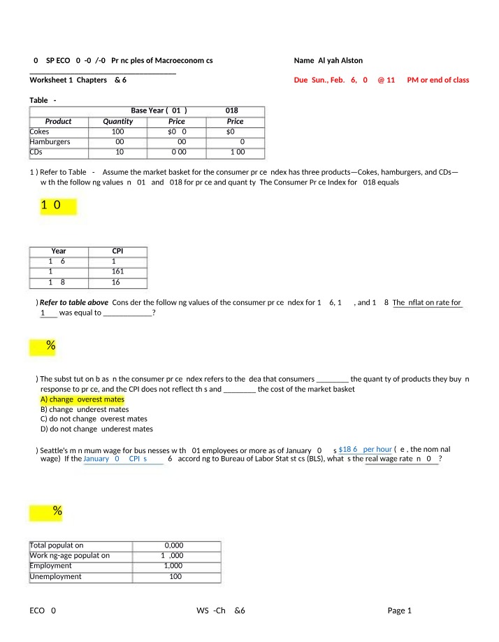 Worksheet - Chapters 5 & 6
