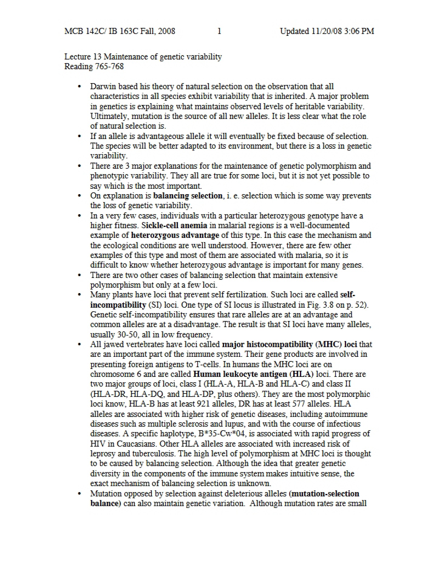 Genetic Variability Maintenance