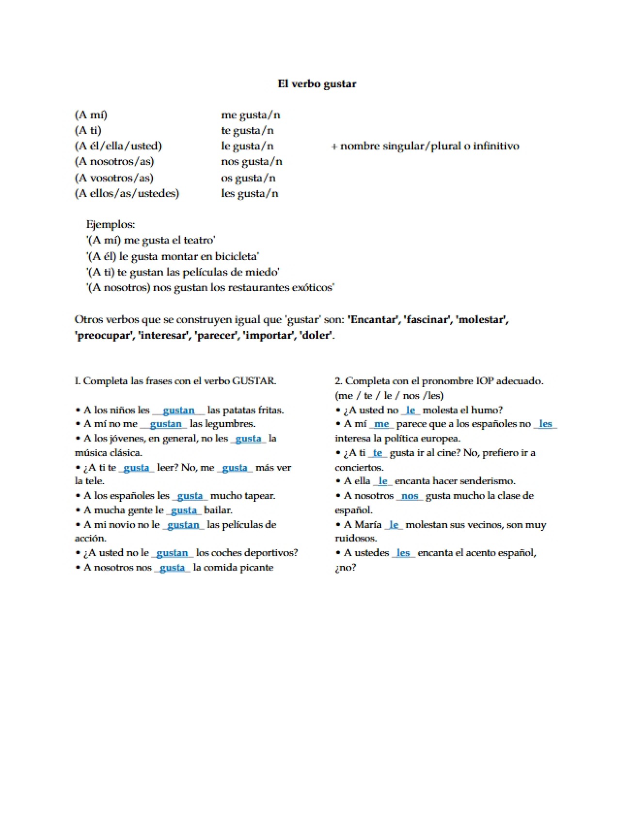 Practice with Gustar Verb