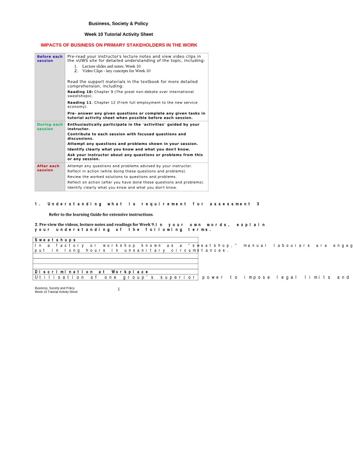 Tutorial Activity Sheet - Week 10