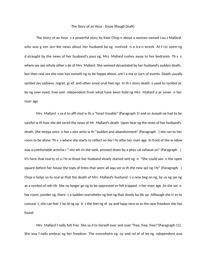 Rough Draft - The Story of an Hour Essay
