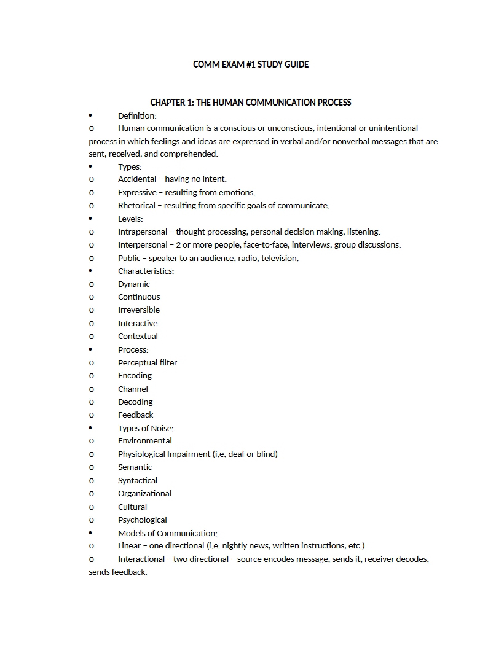 Study Guide for First Exam