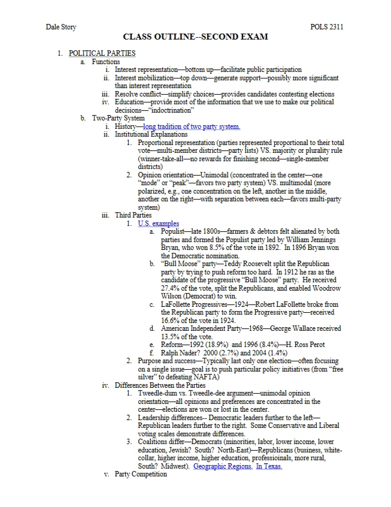 Outline for Second Exam (POLS 2311)