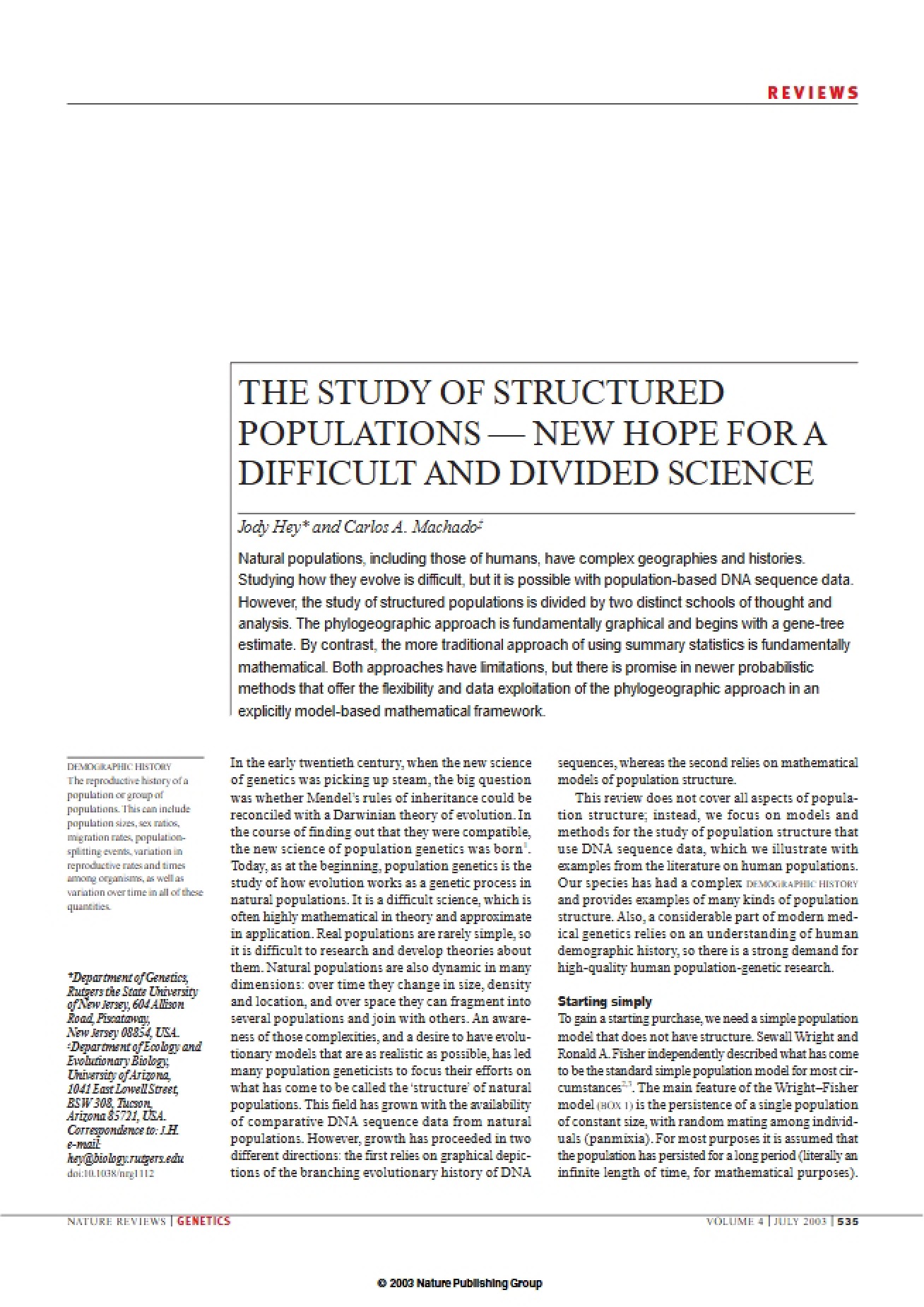 Structured Populations Study