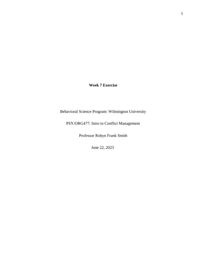 Week 7 Conflict Management Exercise
