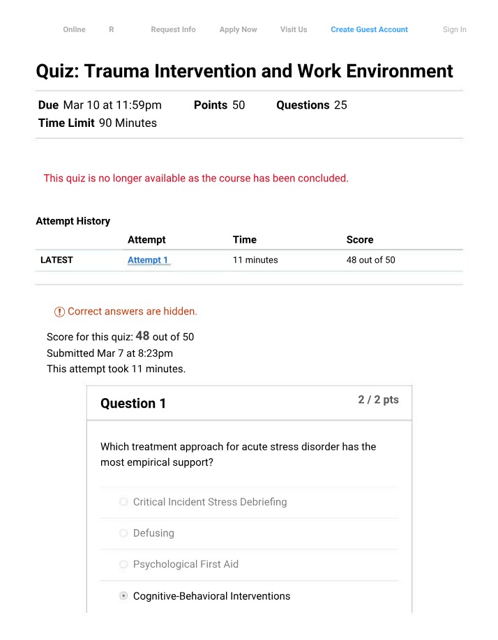 Trauma Intervention and Work Environment - Empirical Quiz