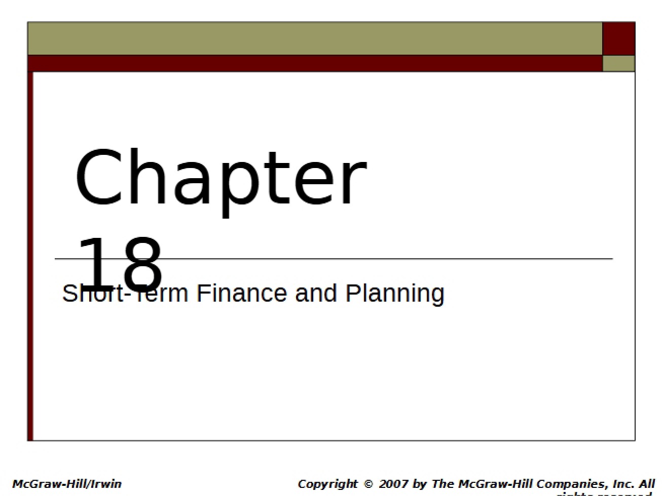 Planning for Short Term Finance
