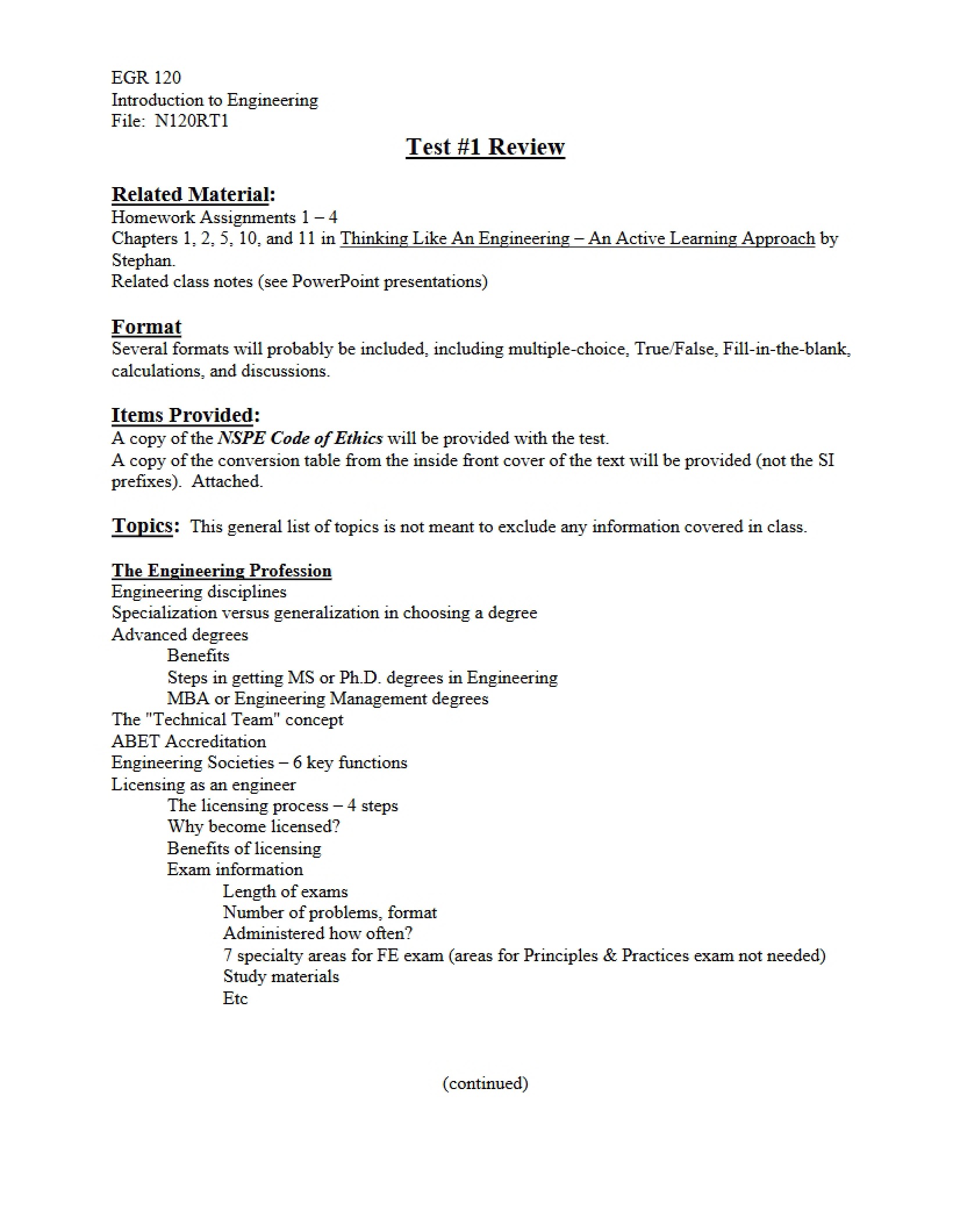 Class Notes Engineering Intro