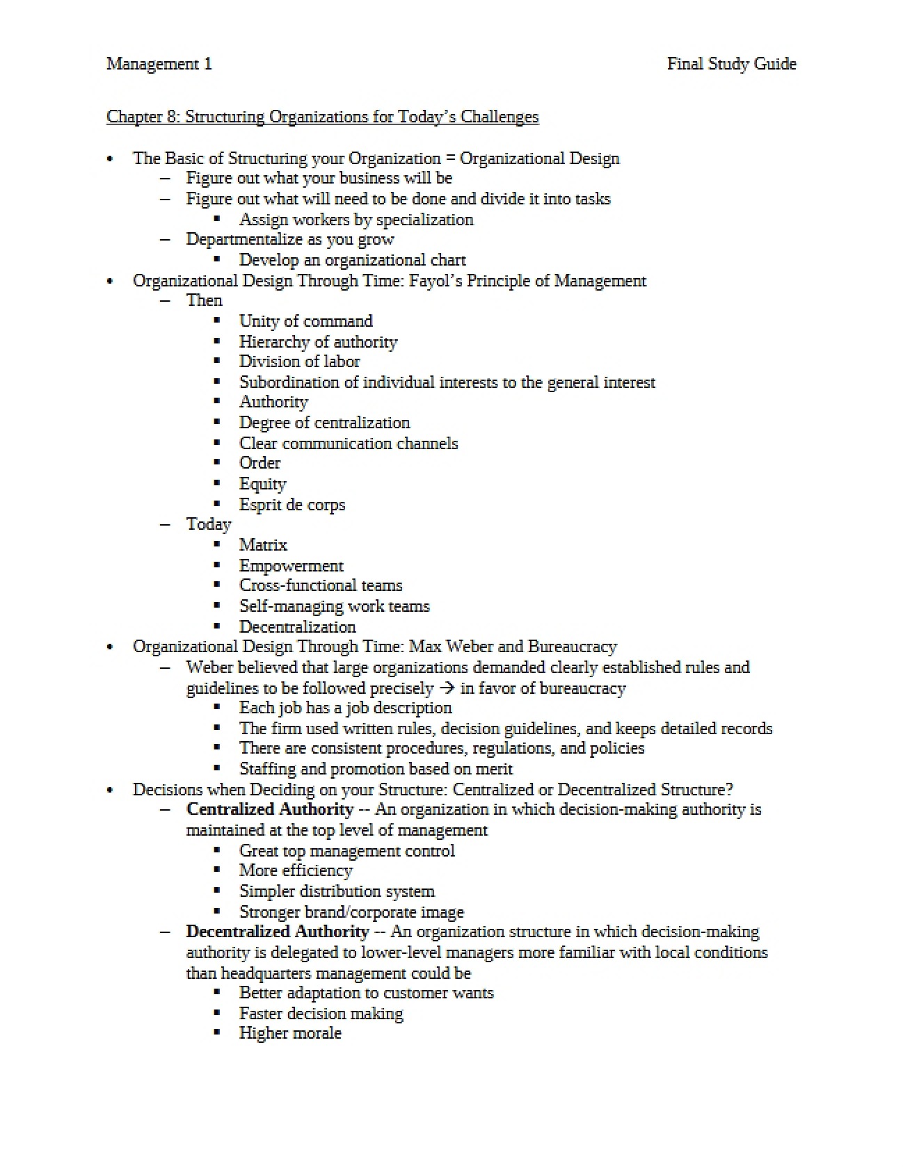 Organization Structuring (Chapter 8)