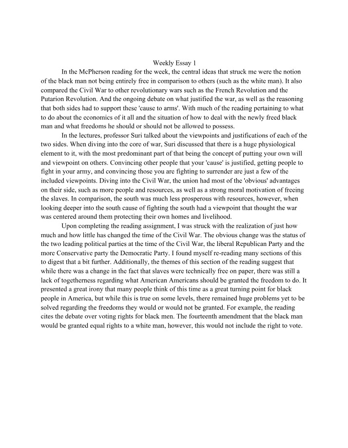 Weekly Essay One