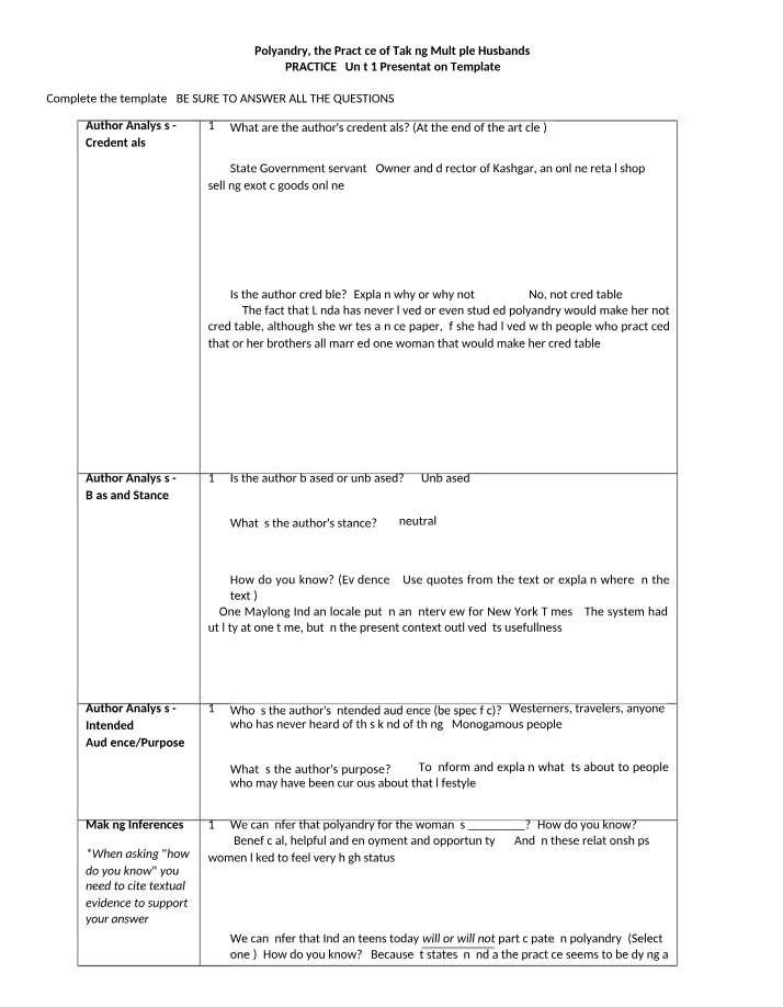 Polyandry Presentation Template - Unit 1