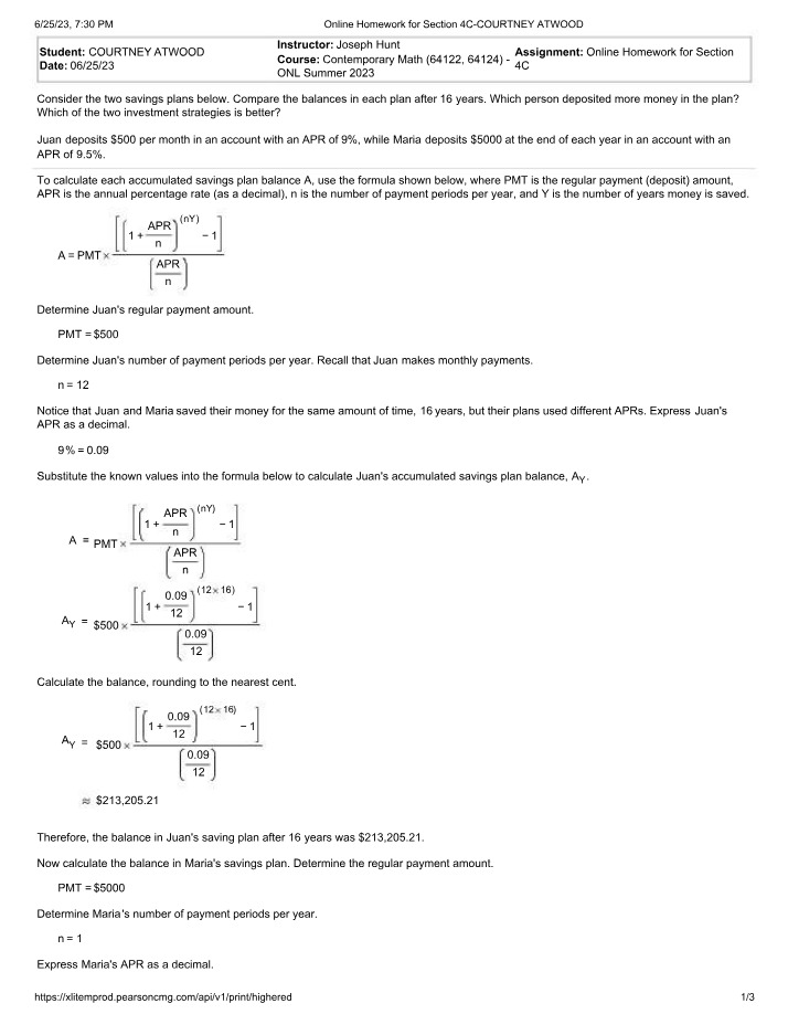 Online Homework for Section 4C General