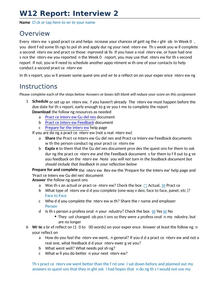 Interview 2 - W12 Report
