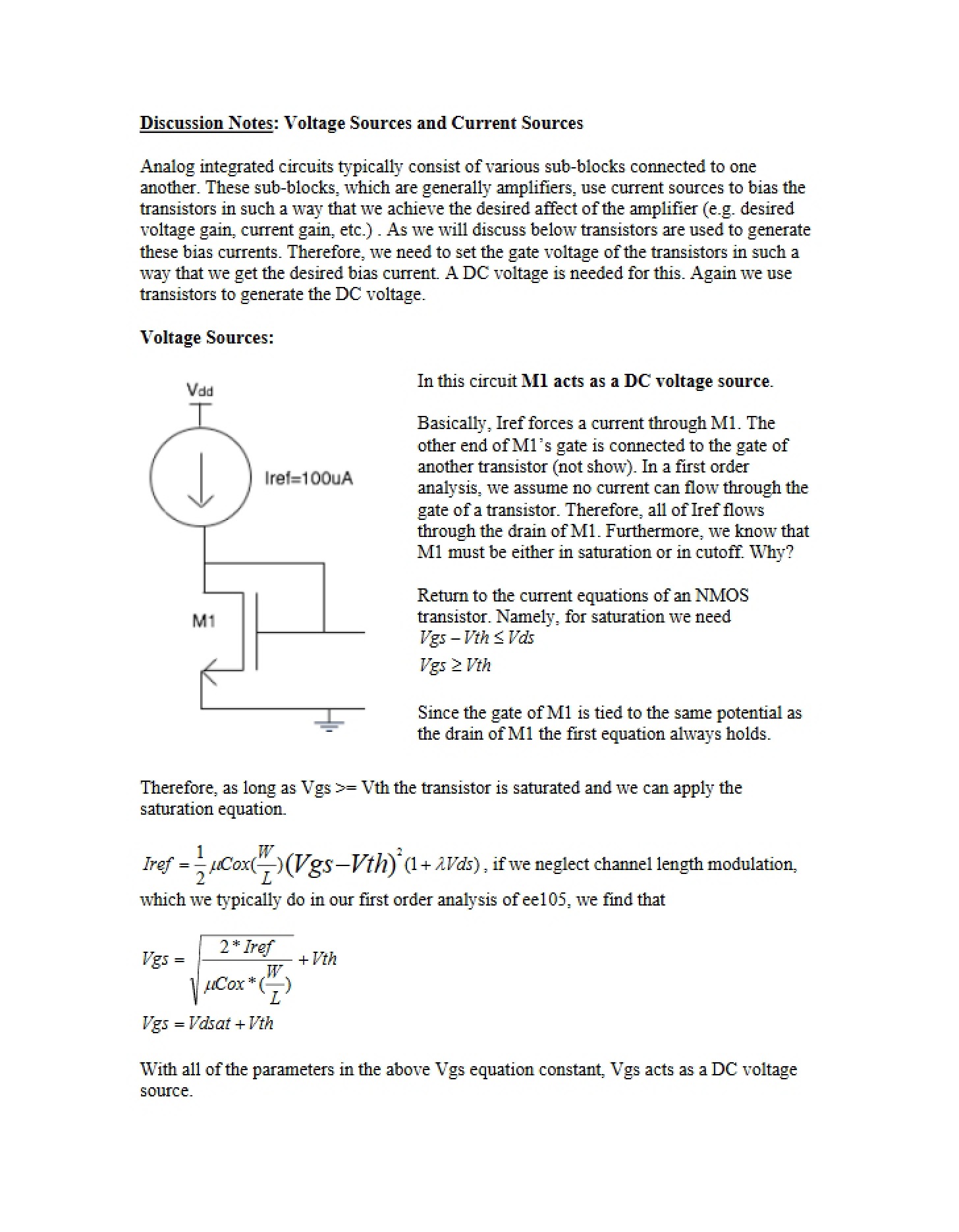 Sources of Voltage and Current (Discussion Notes)