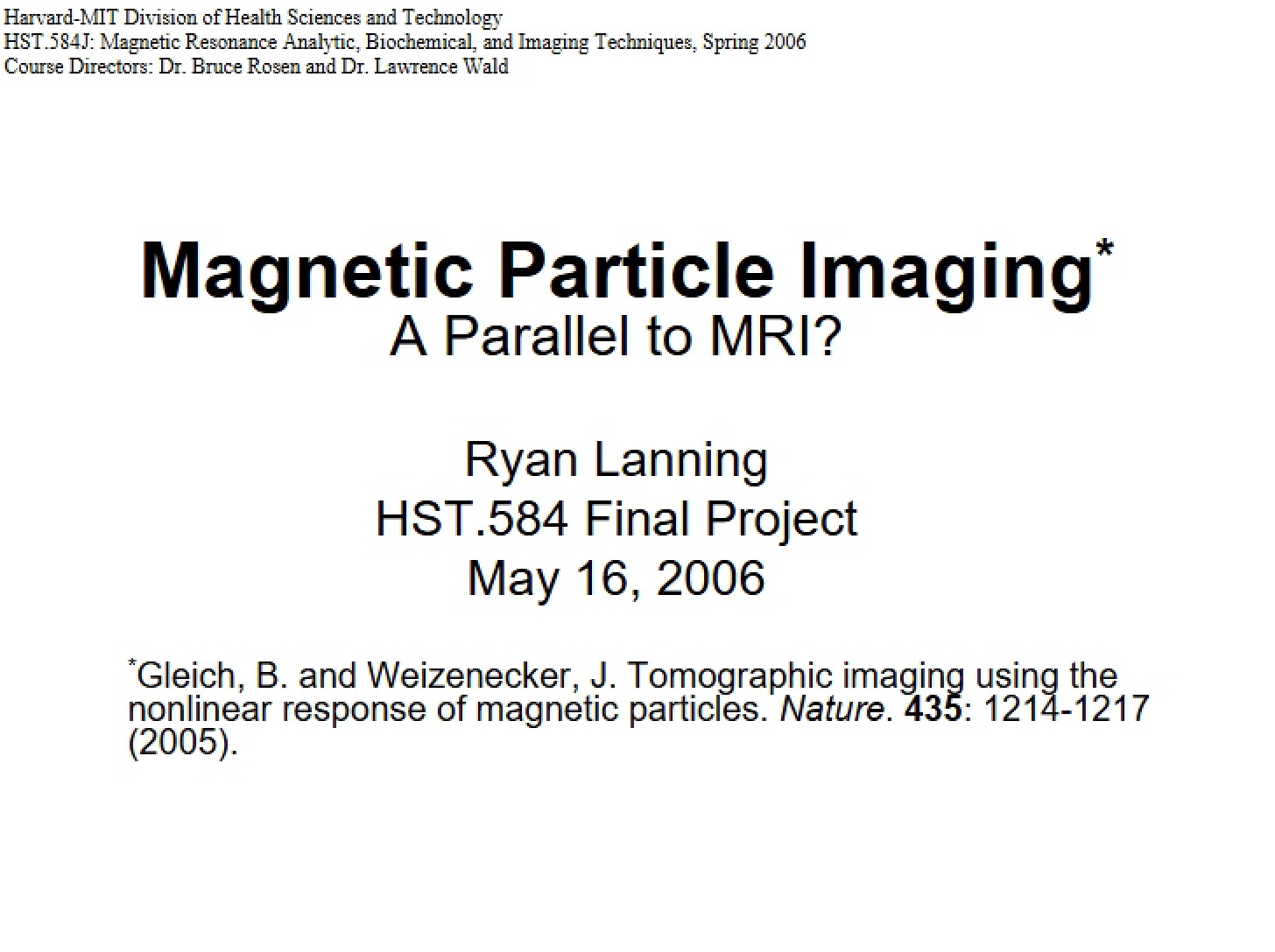 Imaging using Magnetic Particles