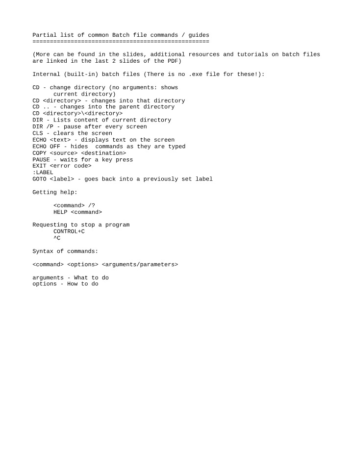 Notes on Batch Files and Commands