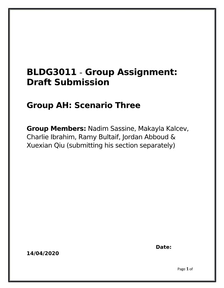 Assignment 2 Suggestions for BLDG3011 (AH)