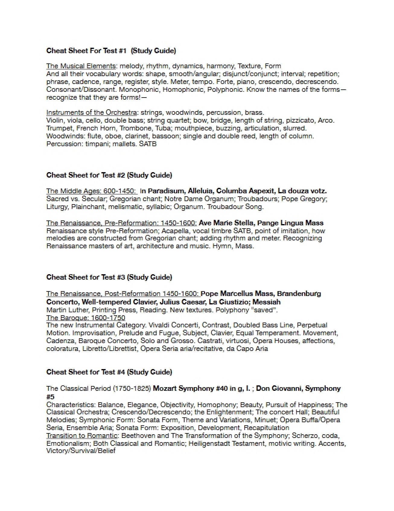 Test One Cheat Sheet and Study Guide