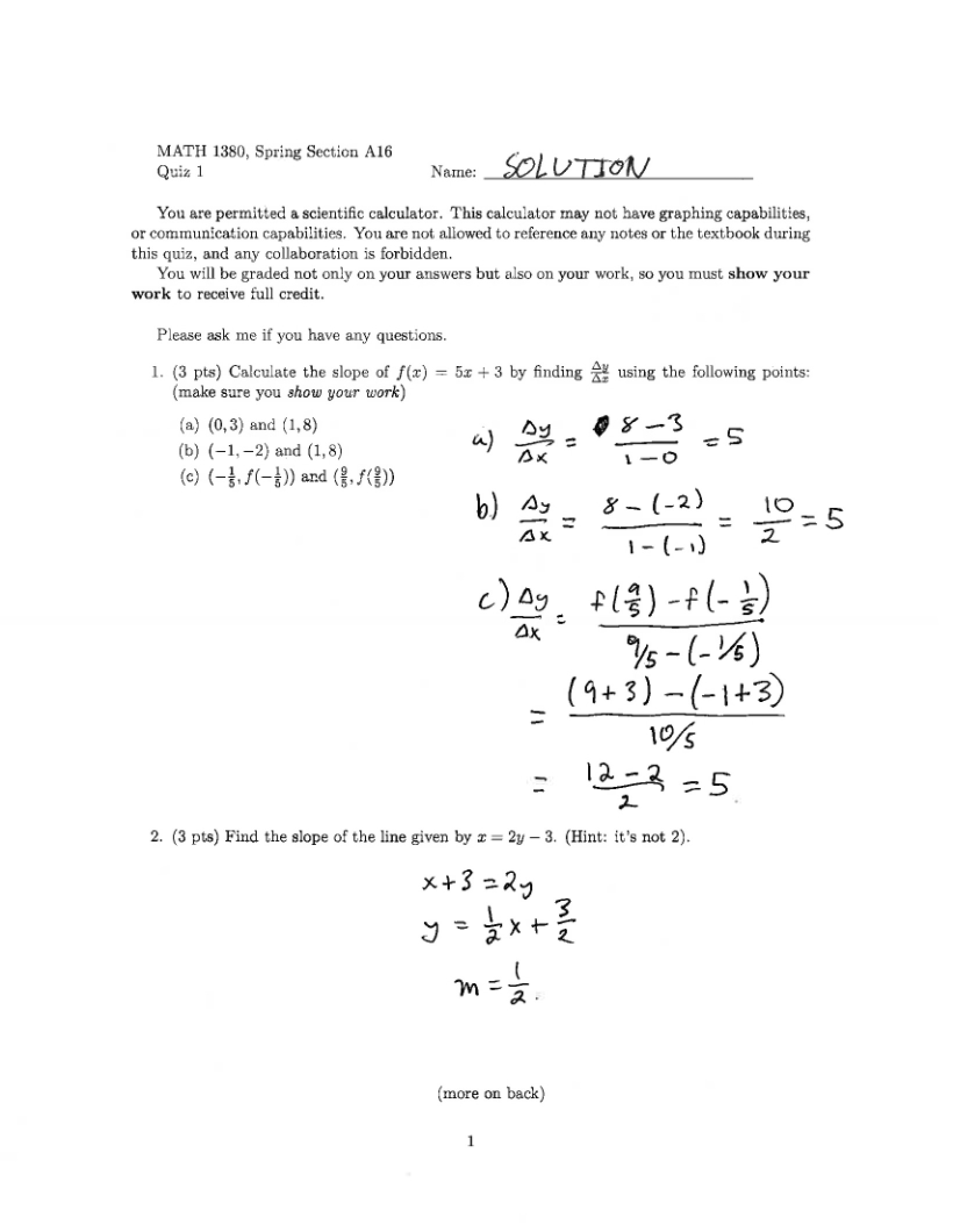 Quiz 1 (Spring 16)