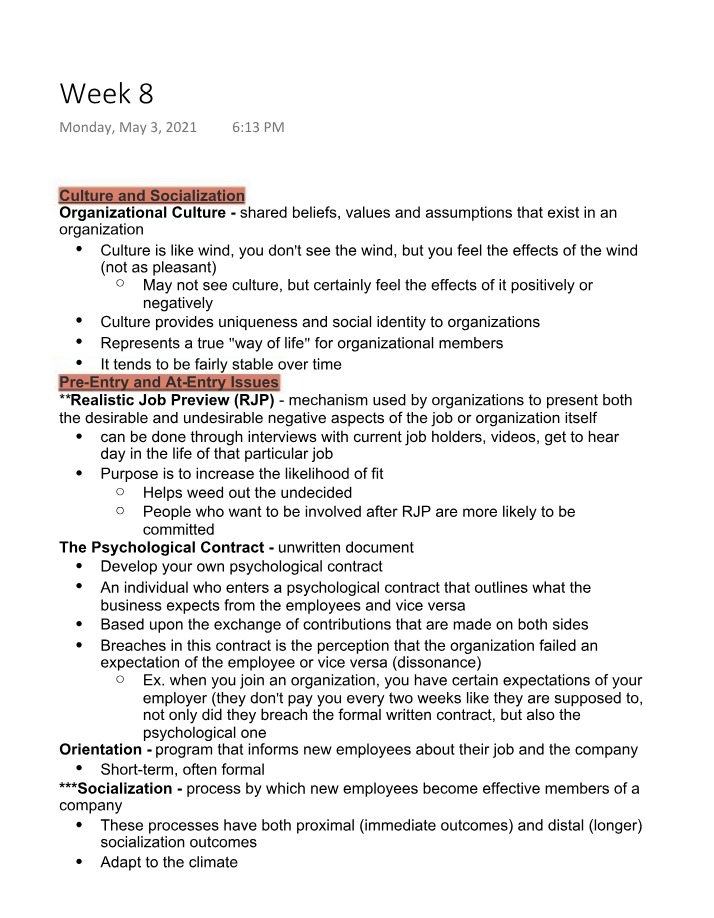Notes on Culture and Socialization in Organizations