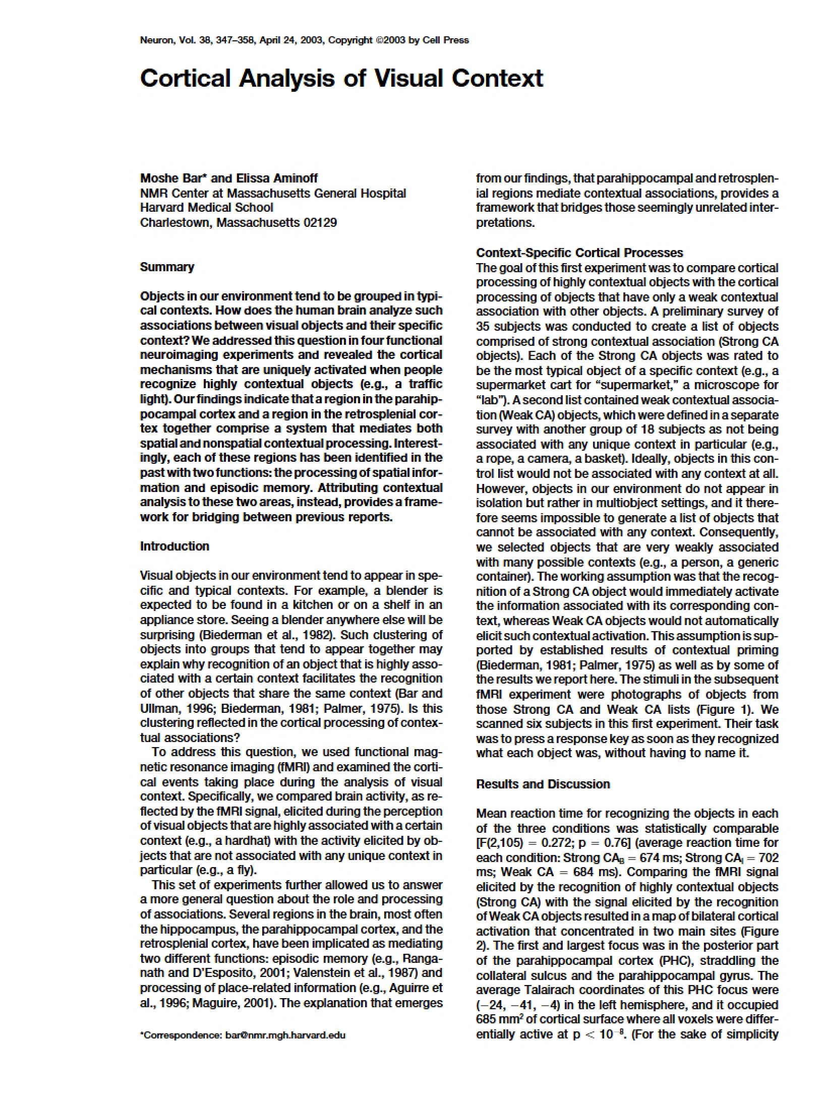 Visual Context Cortical Analysis