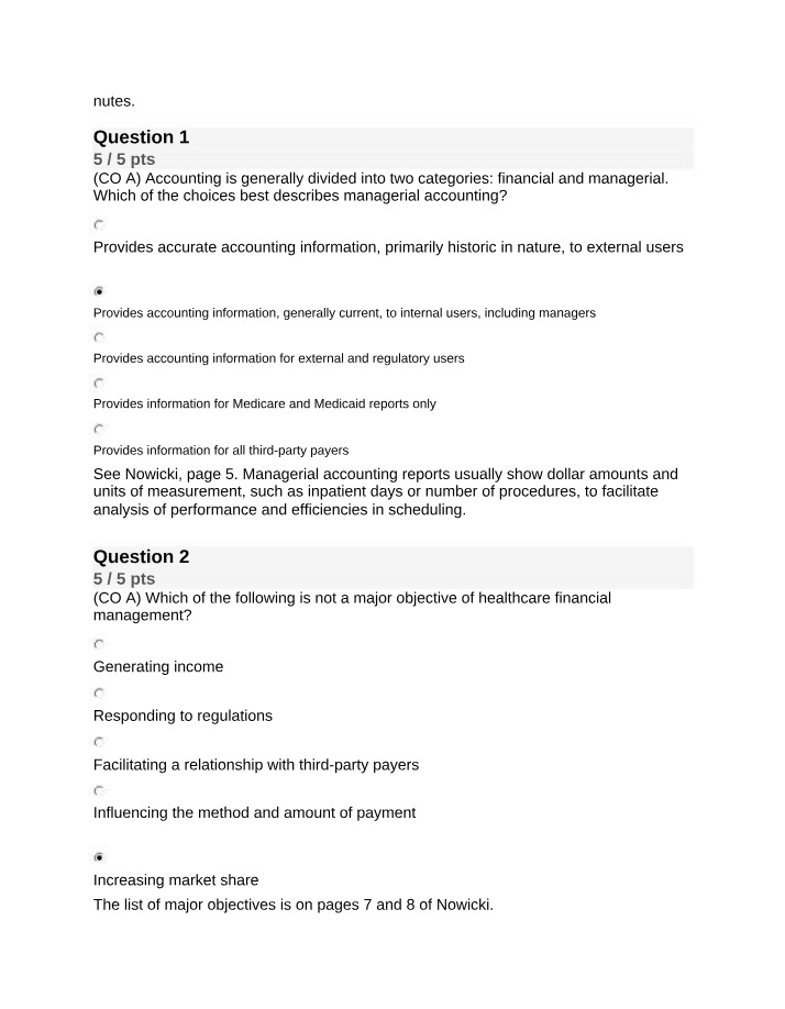 Quiz Questions and Answers for Managerial Accounting