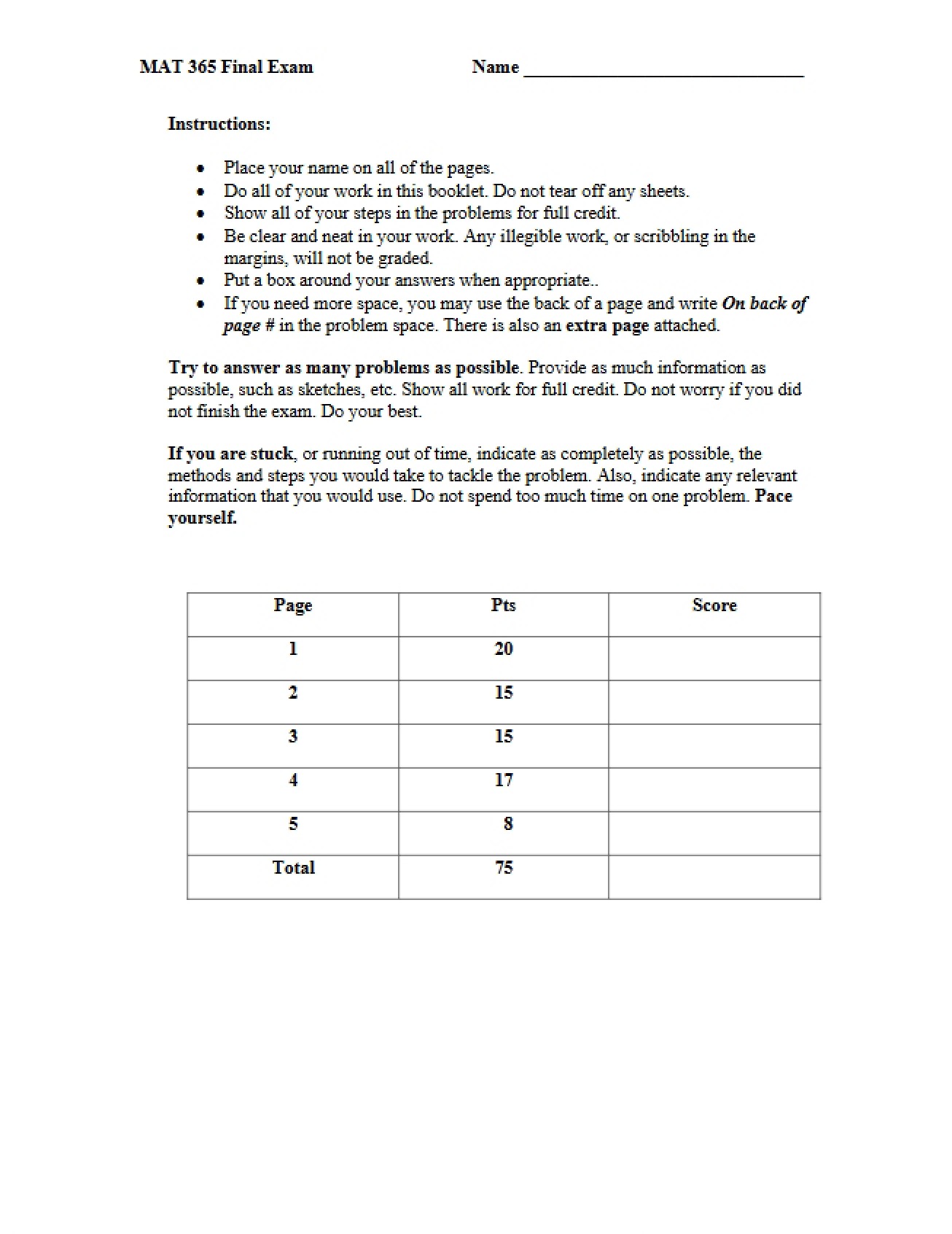 Final Examination for MAT 365