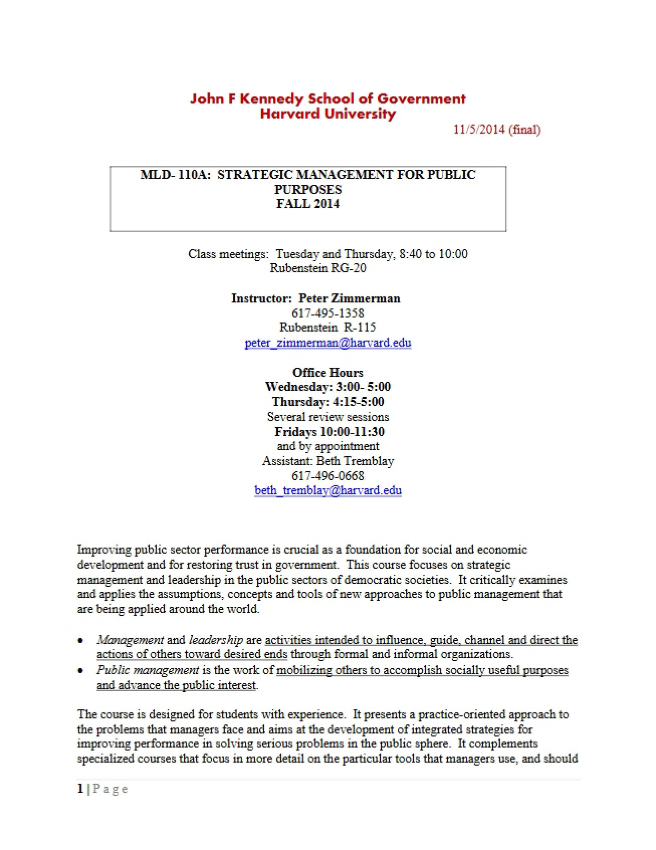Public Purpose Strategic Management Syllabus