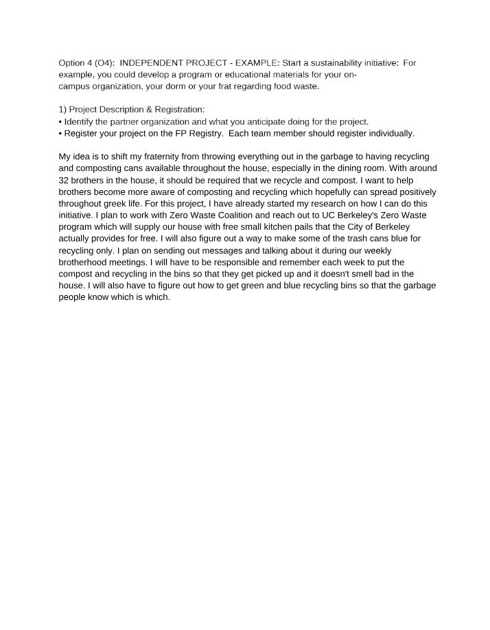 Sustainability Initiative for Food Waste Reduction in Fraternity Living