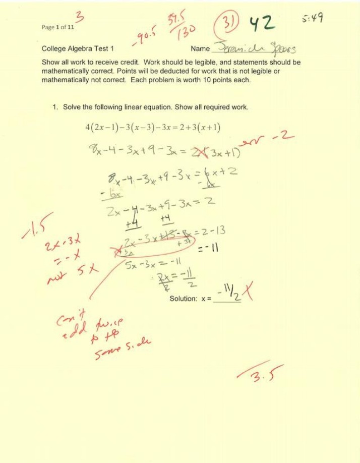 Test 1 for College Algebra
