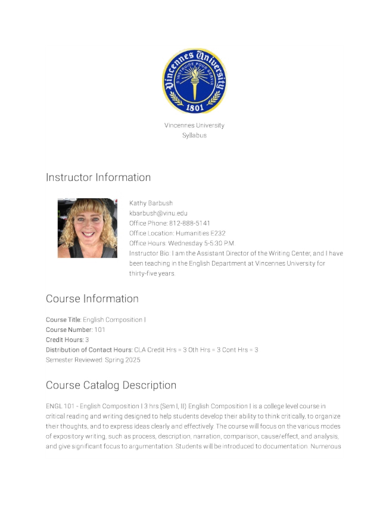 Class Syllabus
