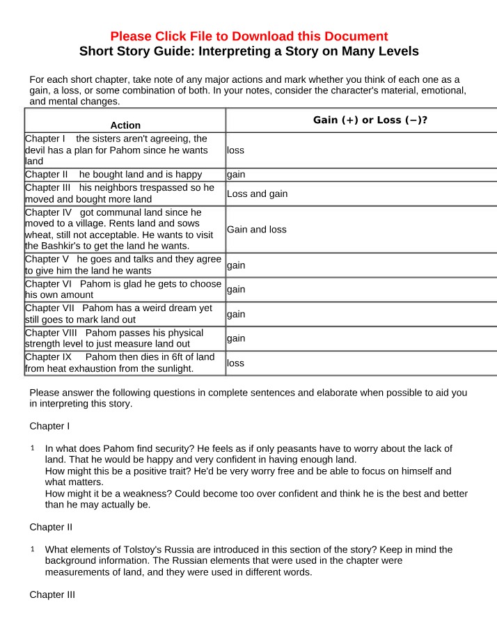 Guide to Interpreting Short Stories
