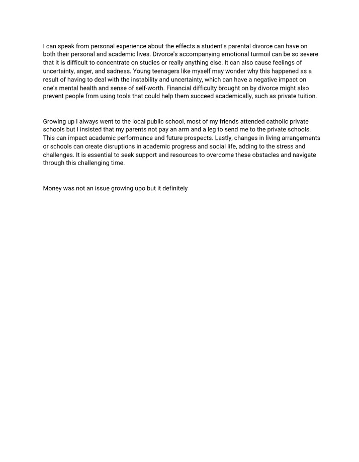 Personal Essay on Parental Divorce Impact