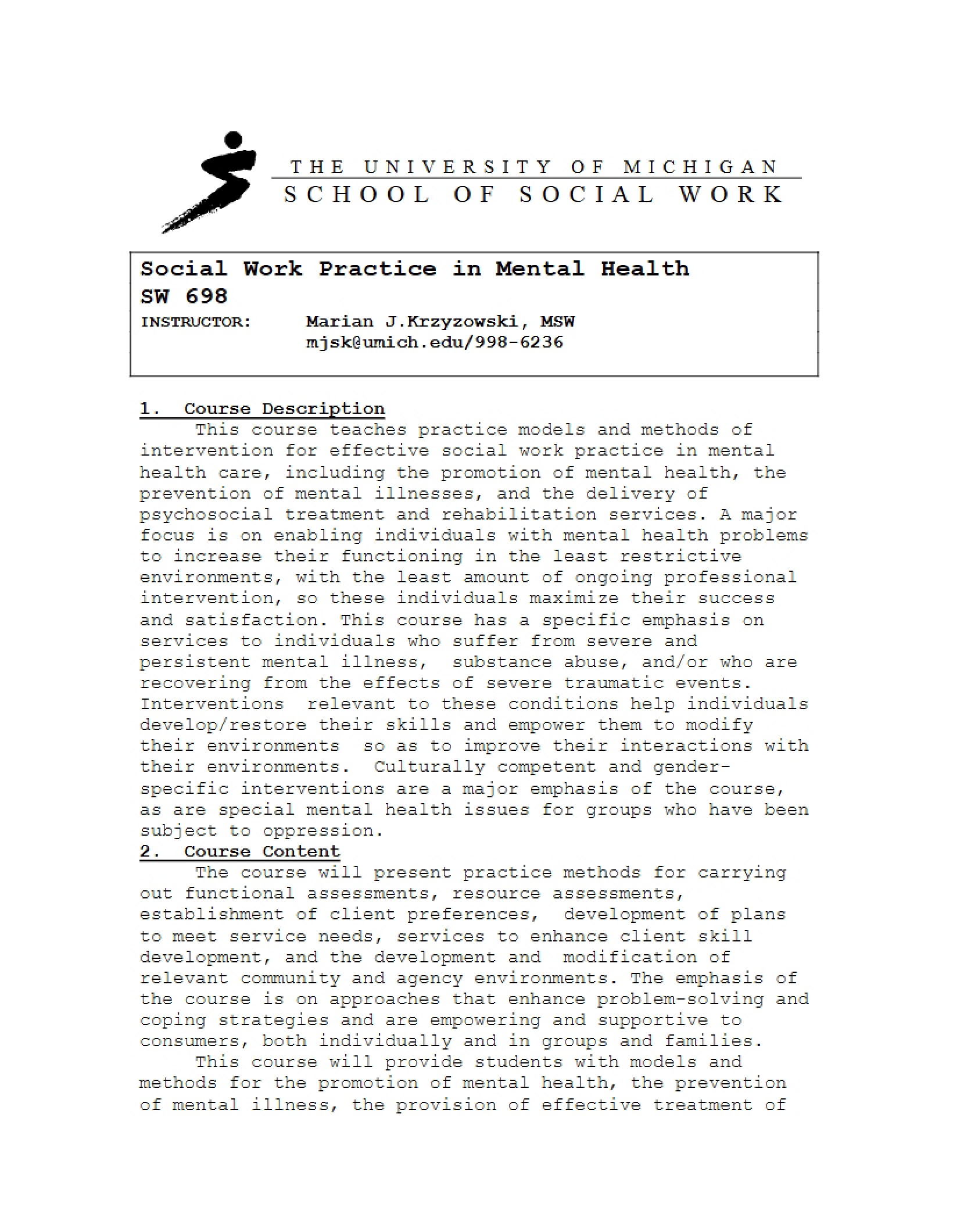 Mental Health Practicum Syllabus