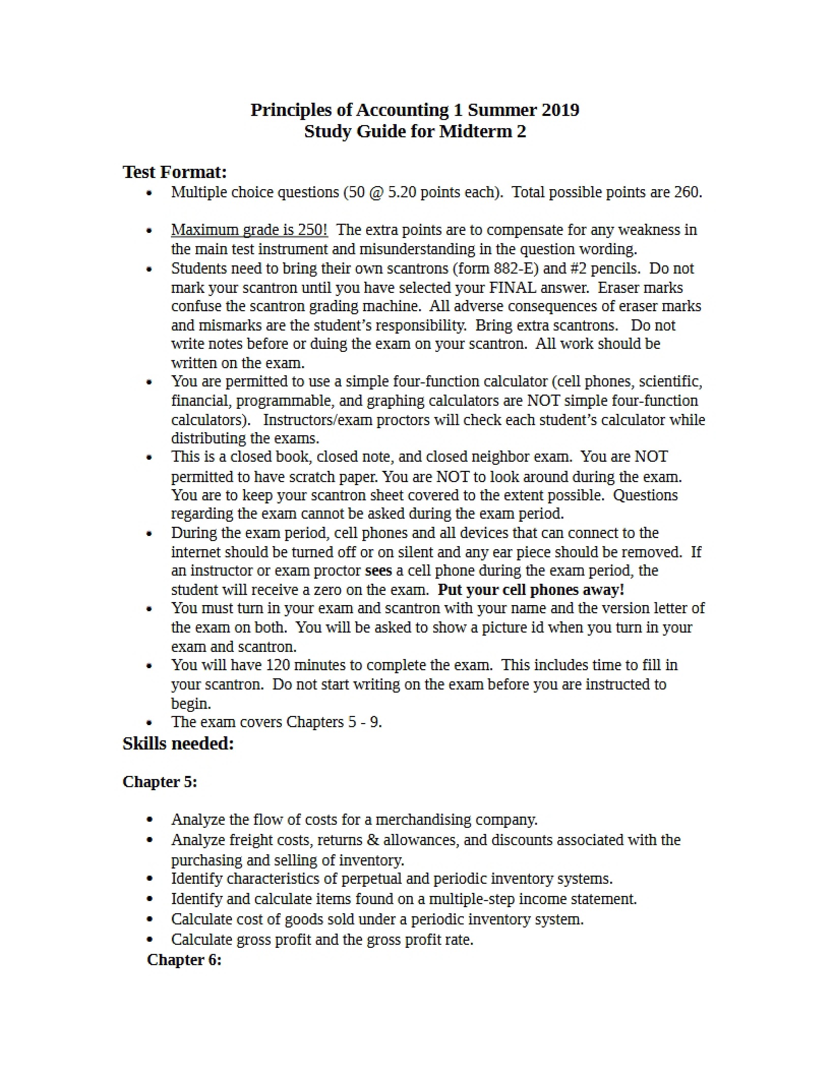 Study Guide for Second Midterm 2019