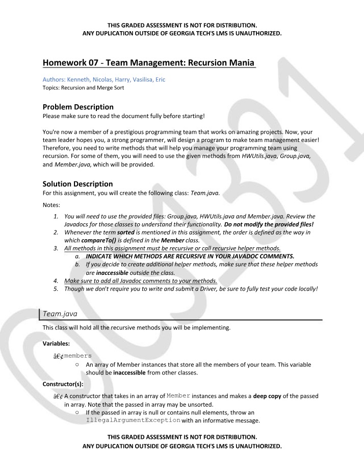 Recursion Mania - Homework 07 Team Management