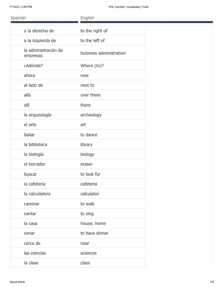 Common Spanish Vocabulary - Words and Phrases (VHL)