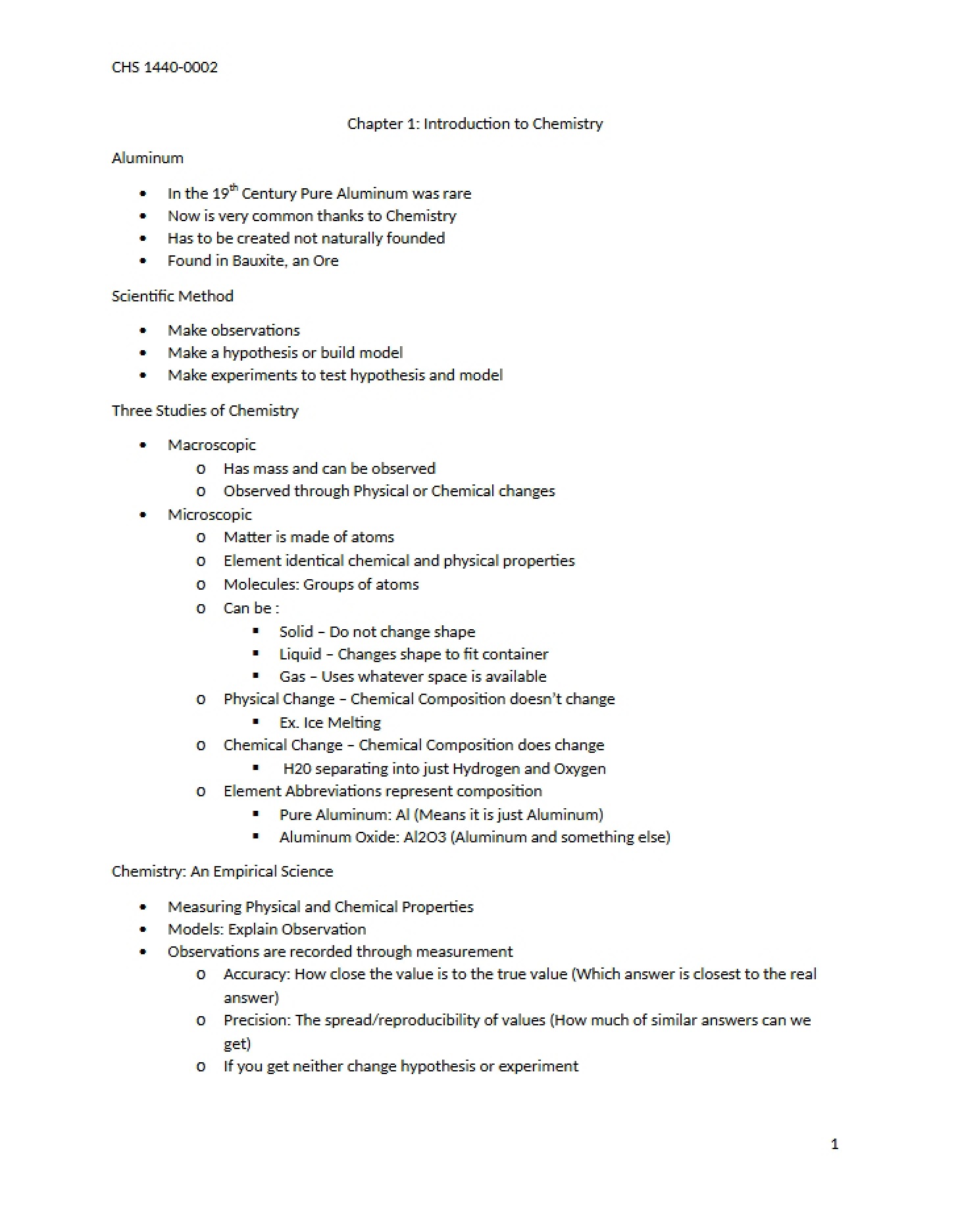 Intro to Chemistry (Ch 1)