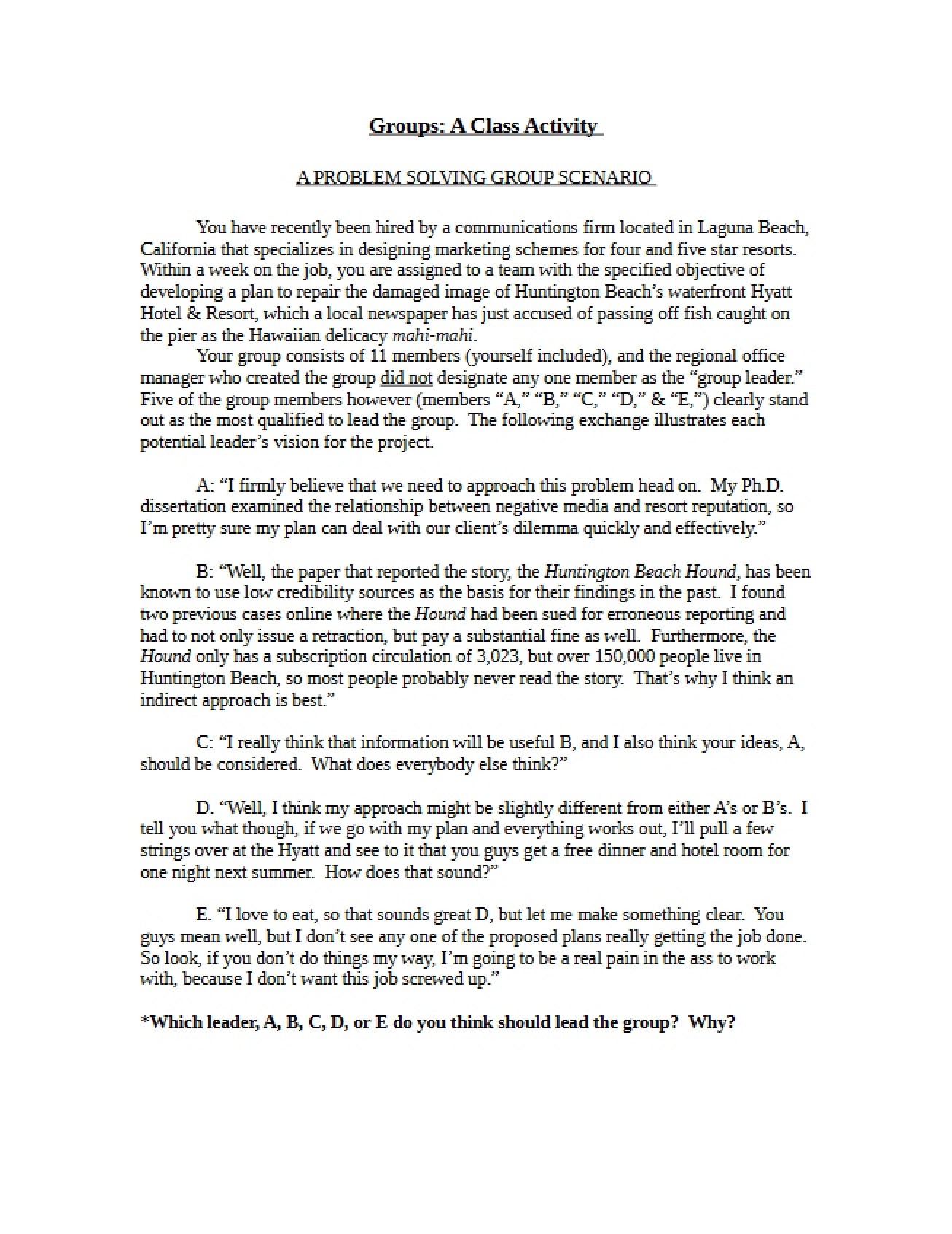 Class Activity on Groups