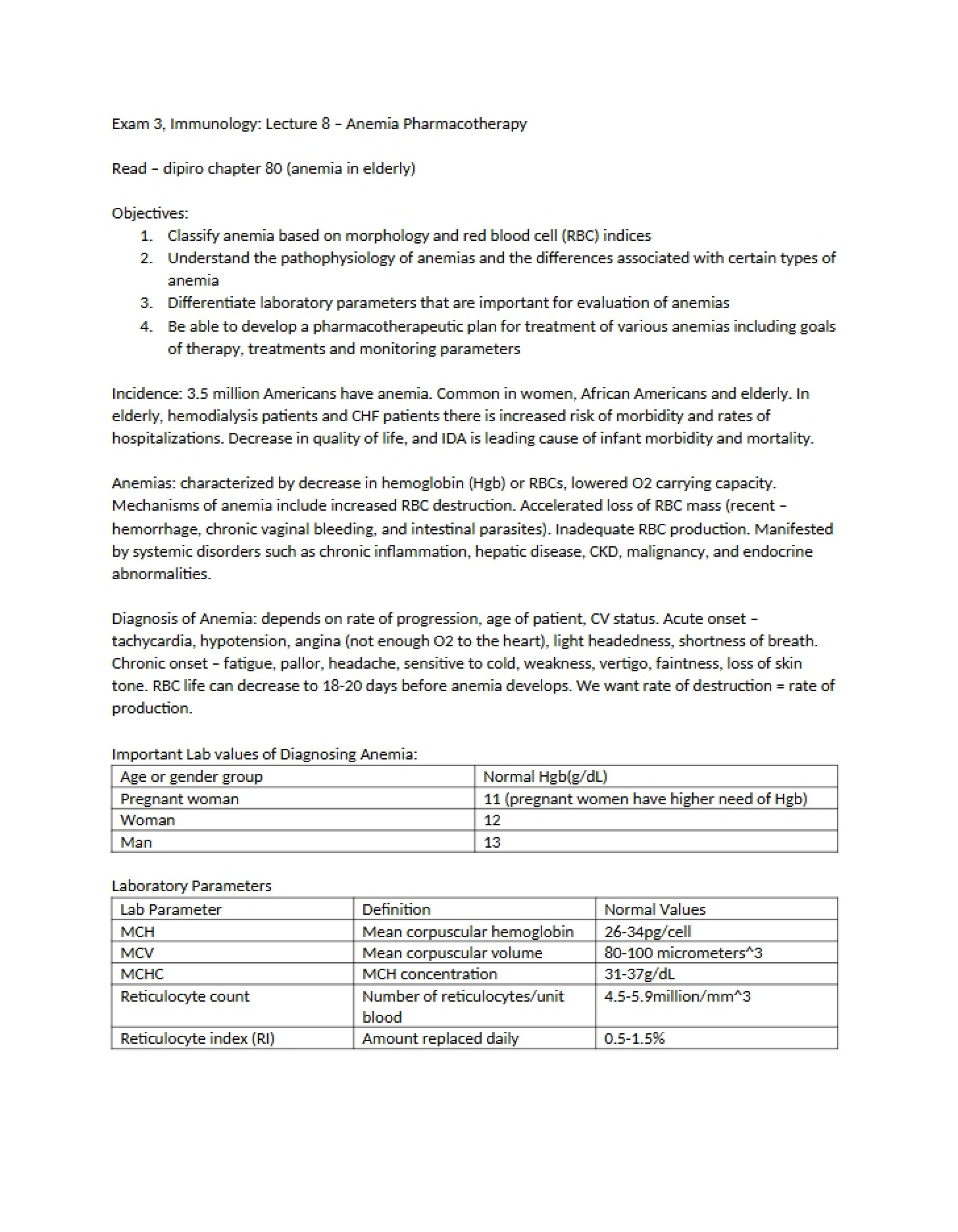 Pharmacotherapy for Anemia