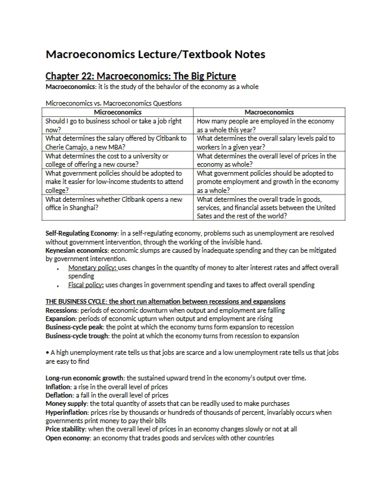 Macroeconomic Overview Chapter 22